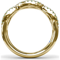 Crossover Infinity Twist Band with Pavé Diamonds and Round Emeralds by Fana - 0.86 Carat Total Gemstone Weight