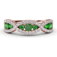 Crossover Infinity Twist Band with Pavé Diamonds and Round Emeralds by Fana - 0.86 Carat Total Gemstone Weight