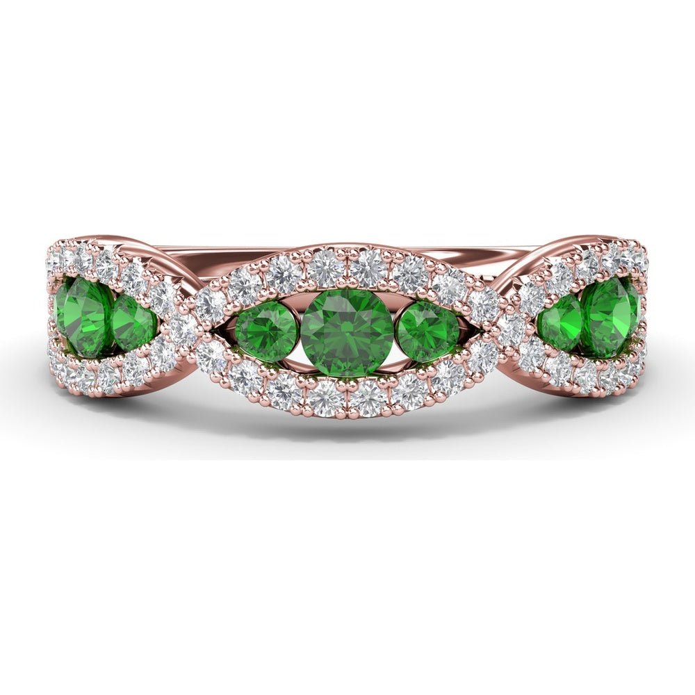 Crossover Infinity Twist Band with Pavé Diamonds and Round Emeralds by Fana - 0.86 Carat Total Gemstone Weight