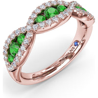 Crossover Infinity Twist Band with Pavé Diamonds and Round Emeralds by Fana - 0.86 Carat Total Gemstone Weight