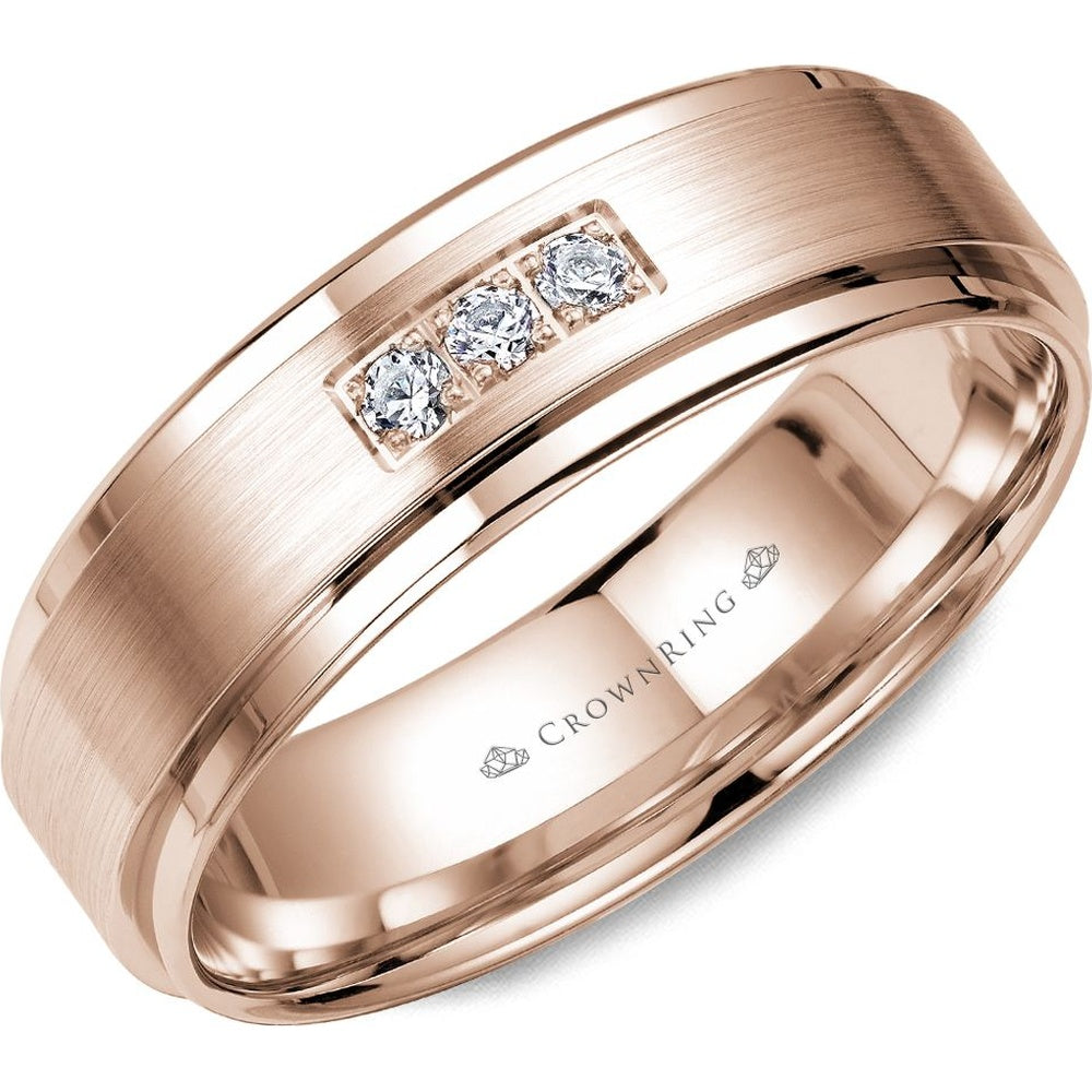 CrownRing Men's Wedding Band - 14K Rose Gold with Channel-Set Round Diamonds and Sandpaper Finish- 0.15 Carat Total Diamond Weight - 6mm Width from the Diamond Collection