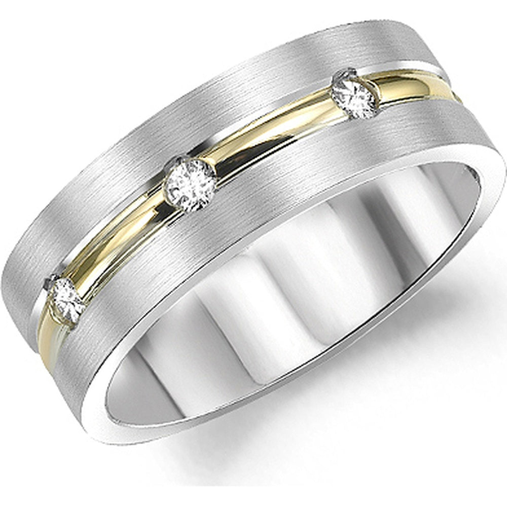 CrownRing Men's Wedding Band - 14K White Gold and Yellow Gold with Bezel-Set Round Diamonds - 0.4 Carat Total Diamond Weight - 8mm Width from the Diamond Collection