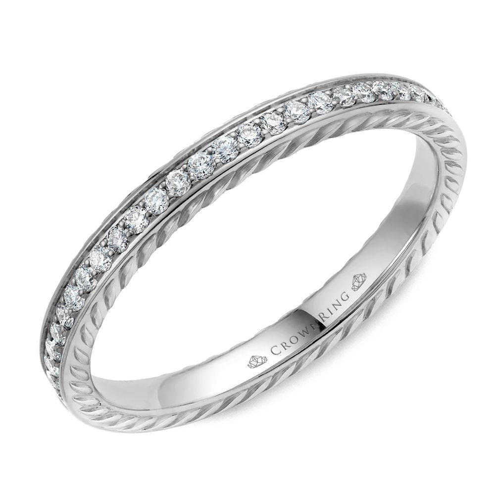 CrownRing Men's Wedding Band - 14K White Gold Rope Collection Semi-Eternity with Round Diamonds - 0.2 Carat Total Diamond Weight - 2.5mm Width from the Diamond Collection