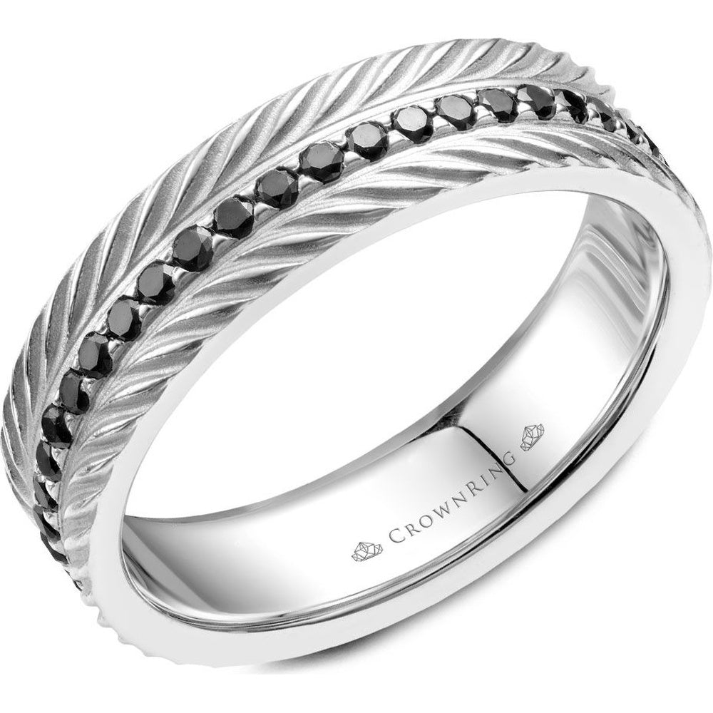 CrownRing Men's Wedding Band - 14K White Gold Rope with Black Round Diamonds - 0.63 Carat Total Diamond Weight - 6mm Width from the Diamond Collection