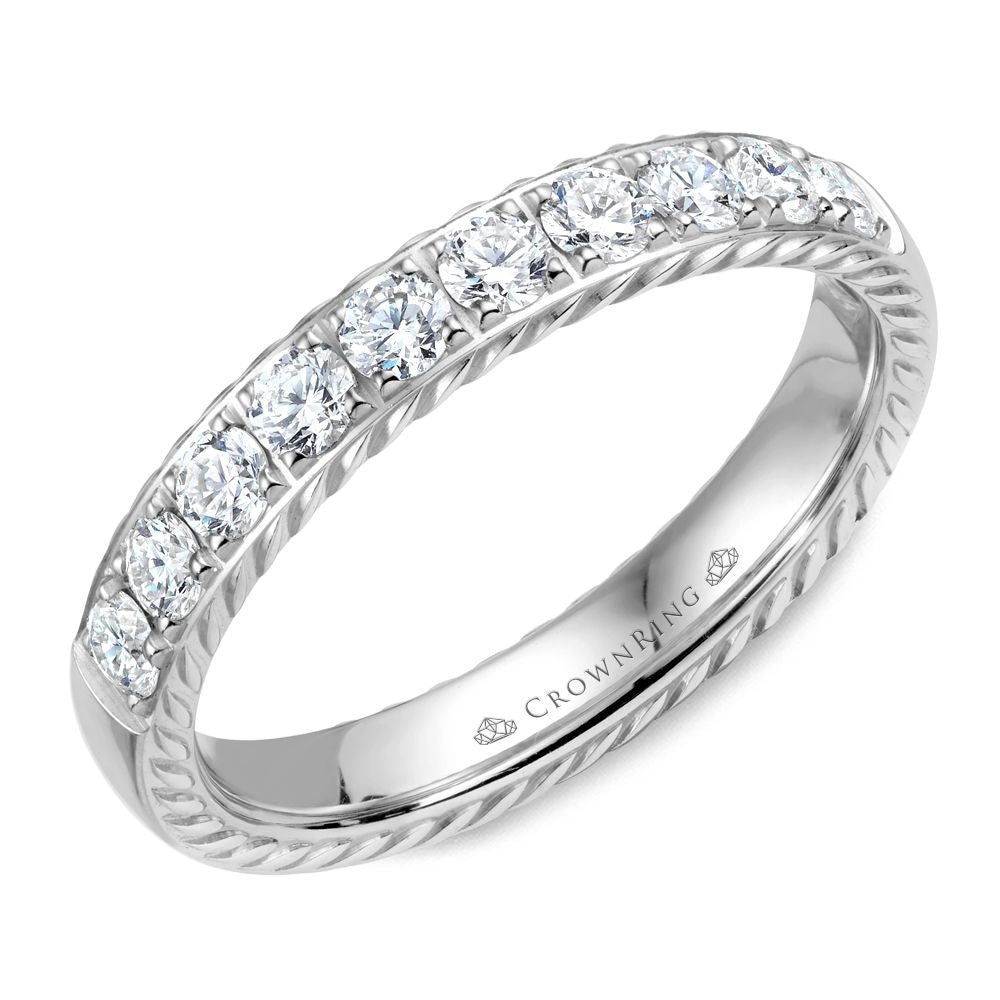 CrownRing Men's Wedding Band - 14K White Gold Rope with Round Diamonds - 0.5 Carat Total Diamond Weight - 4mm Width from the Diamond Collection