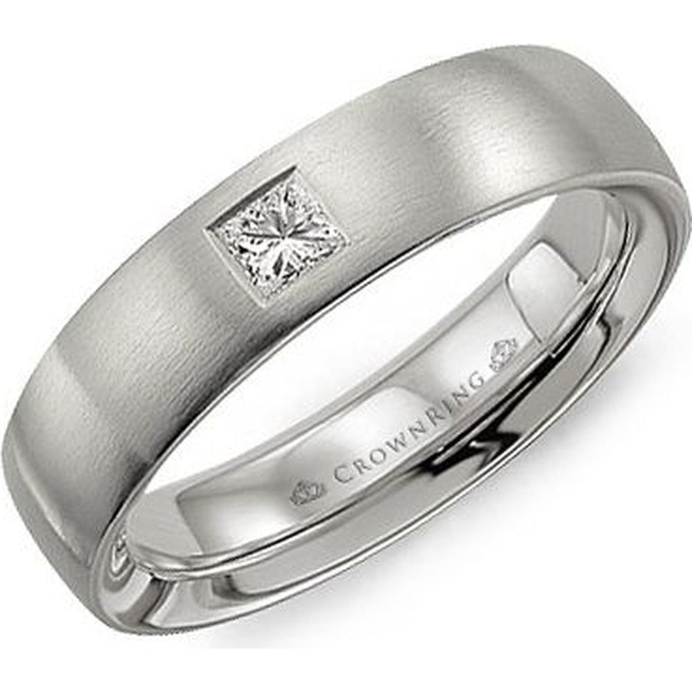 CrownRing Men's Wedding Band - 14K White Gold with Channel-Set Princess Cut Diamond - 0.2 Carat Total Diamond Weight - 6mm Width from the Diamond Collection
