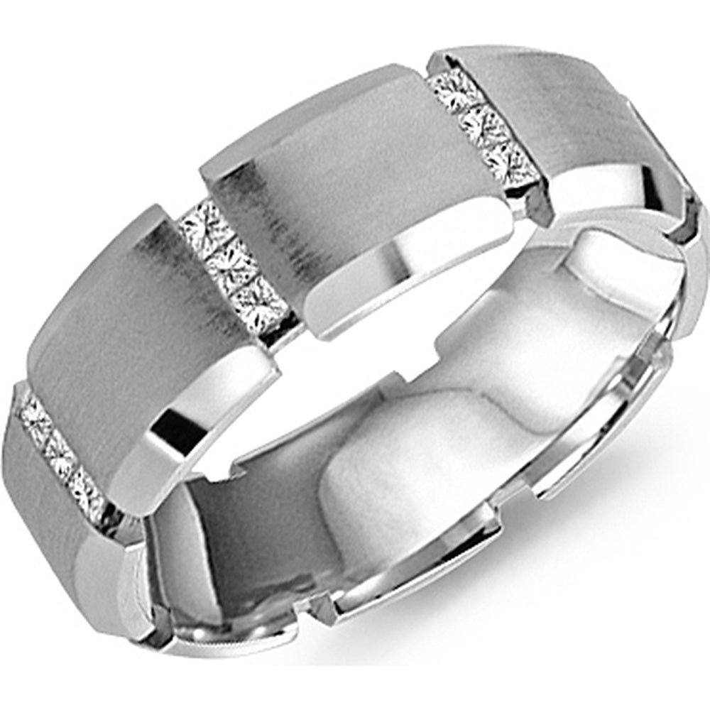 CrownRing Men's Wedding Band - 14K White Gold with Channel-Set Princess Cut Diamonds - 0.72 Carat Total Diamond Weight - 7.5mm Width from the Diamond Collection