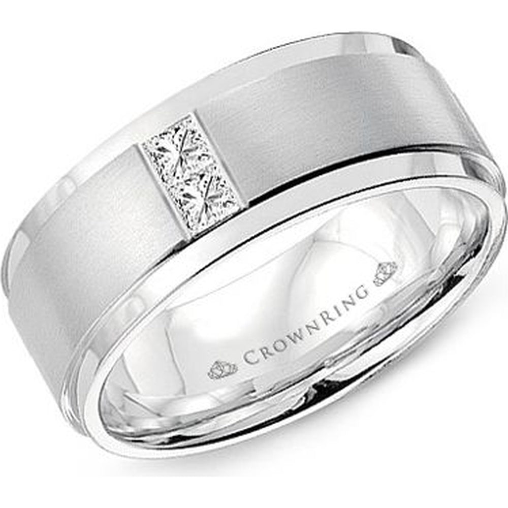 CrownRing Men's Wedding Band - 14K White Gold with Channel-Set Princess Cut Diamonds and Matte Finish- 0.2 Carat Total Diamond Weight - 8mm Width from the Diamond Collection