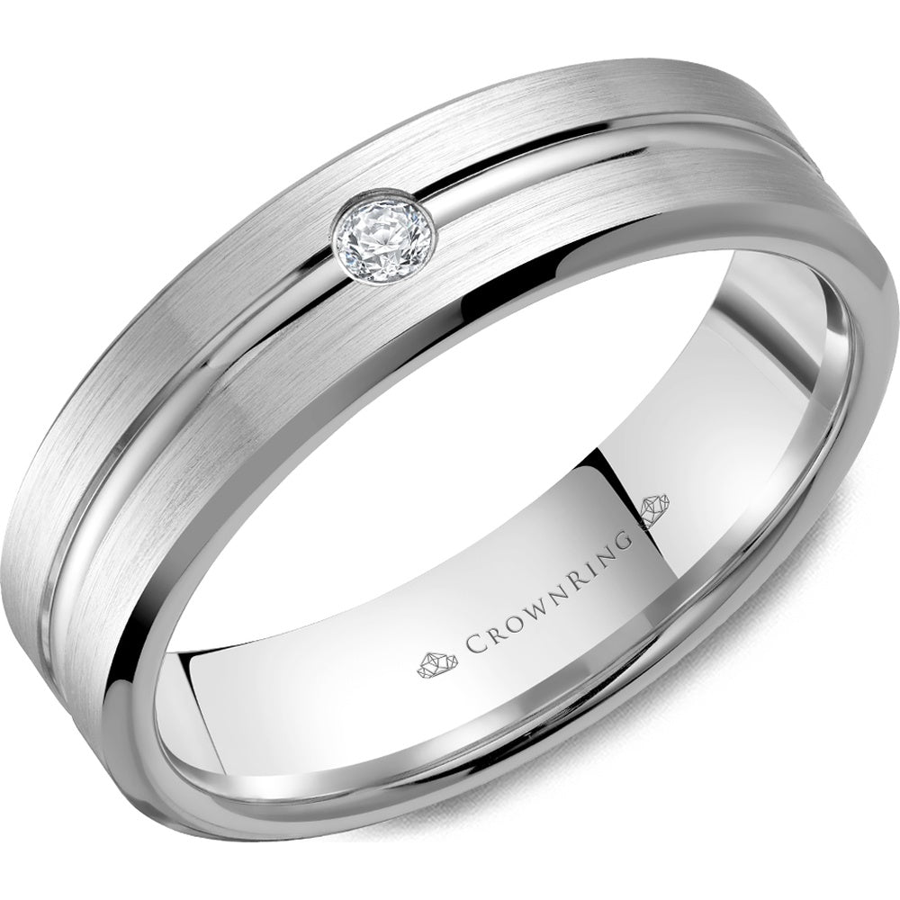 CrownRing Men's Wedding Band - 14K White Gold with Channel-Set Round Diamond - 0.05 Carat Total Diamond Weight - 6mm Width from the Diamond Collection