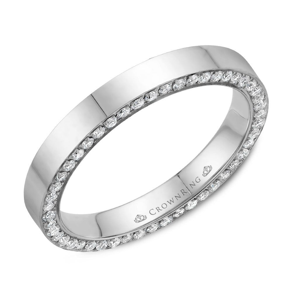 CrownRing Men's Wedding Band - 14K White Gold with Round Diamond Edge- 0.58 Carat Total Diamond Weight - 3mm Width from the Diamond Collection
