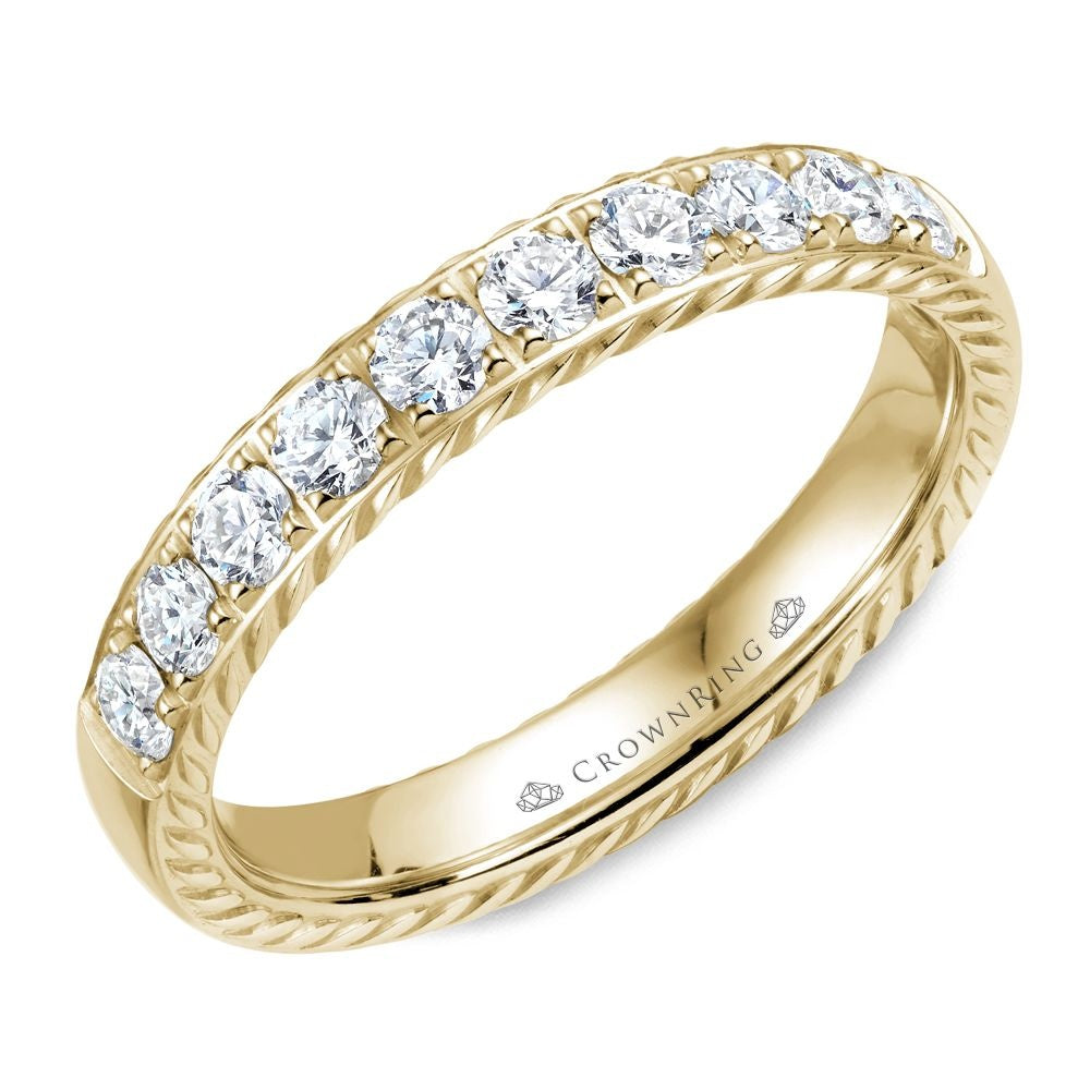 CrownRing Men's Wedding Band - 14K Yellow Gold Rope Collection with 10 Round Diamonds - 0.5 Carat Total Diamond Weight - 4mm Width from the Diamond Collection