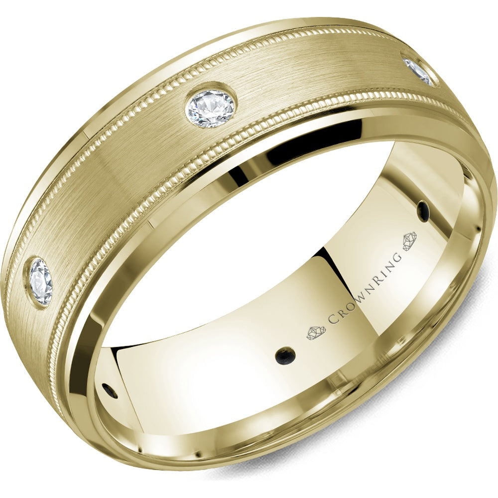 CrownRing Men's Wedding Band - 14K Yellow Gold with Bezel-Set Round Diamonds and Milgrain Edge- 0.23 Carat Total Diamond Weight - 8mm Width from the Diamond Collection