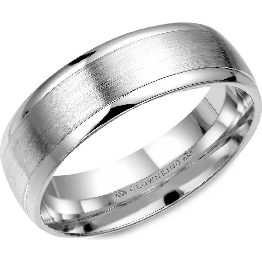 CrownRing Men's Wedding Band - Brushed Center with Polished Edges  in 14K White Gold - 7mm Width from the Classic Collection