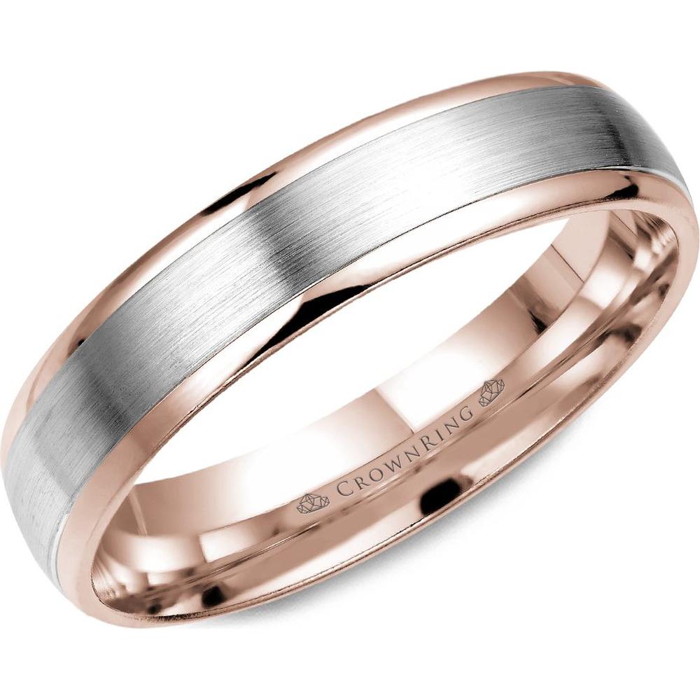 CrownRing Men's Wedding Band - Brushed Center with Polished Rose Gold Edges  in 14K White Gold and Rose Gold - 4mm Width from the Classic Collection