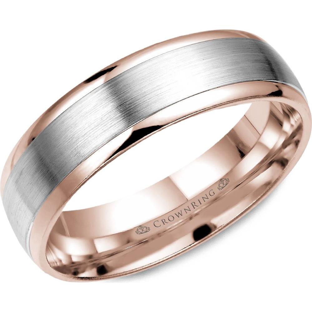 CrownRing Men's Wedding Band - Brushed Center with Polished Rose Gold Edges  in 14K White Gold and Rose Gold - 6mm Width from the Classic Collection