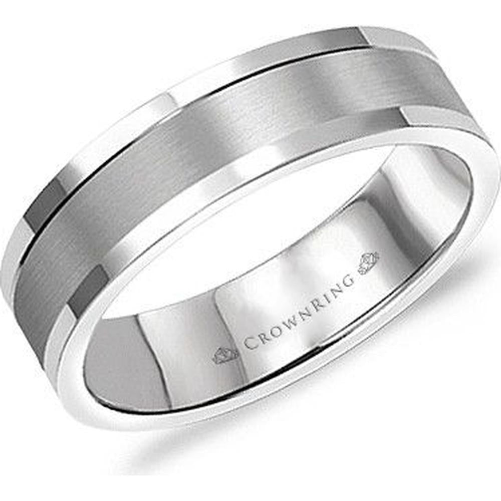 CrownRing Men's Wedding Band - Brushed Matte Center with Polished Edges in 14K White Gold - 6mm Width from the Classic Collection