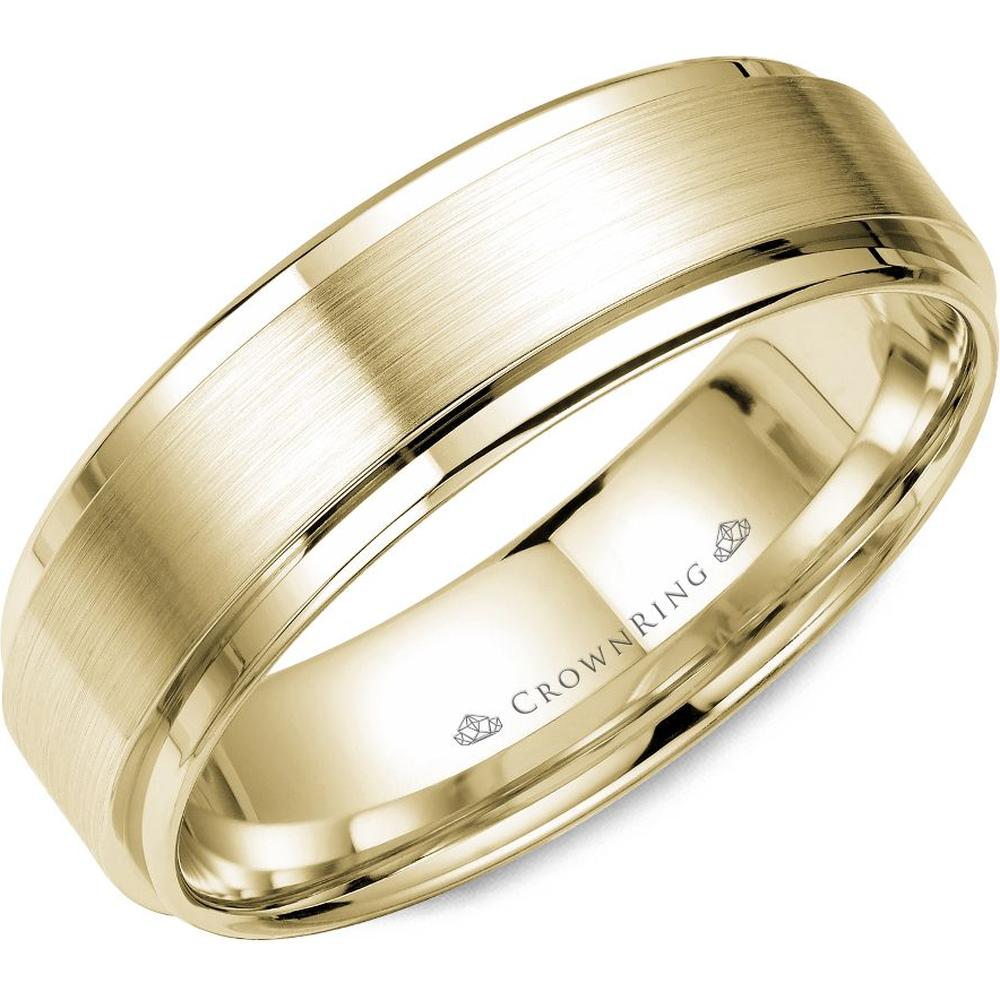 CrownRing Men's Wedding Band - Brushed Matte Center with Stepped Polished Edges  in 18K Yellow Gold - 6mm Width from the Classic Collection