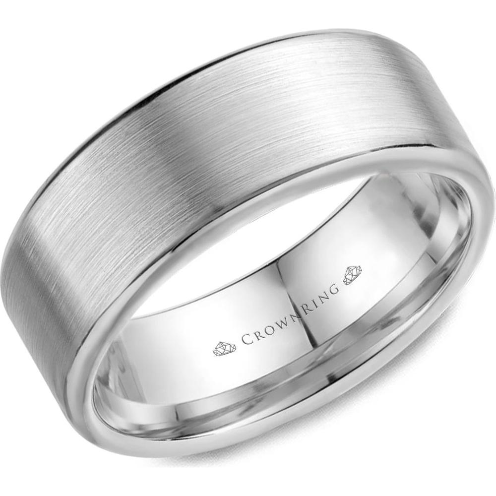 CrownRing Men's Wedding Band - Brushed Matte Finish with Polished Edges in 14K White Gold - 8mm Width from the Classic Collection