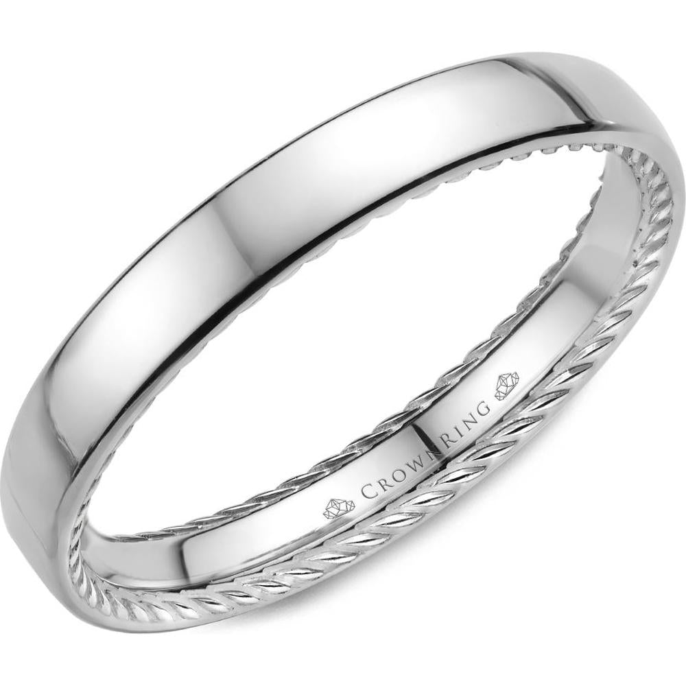 CrownRing Men's Wedding Band - High Polish Finish with Twisted Rope Detailing in 14K White Gold - 2.5mm Width from the Carved Collection