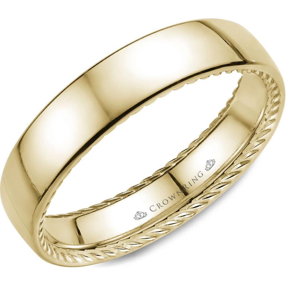 CrownRing Men's Wedding Band - High Polish Finish with Twisted Rope Detailing in 14K Yellow Gold - 5mm Width from the Carved Collection