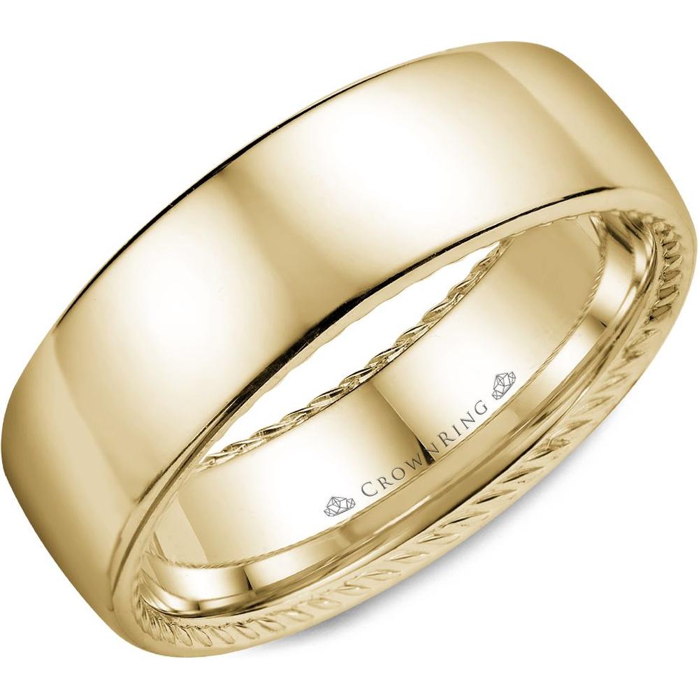 CrownRing Men's Wedding Band - High Polish Finish with Twisted Rope Detailing in 14K Yellow Gold - 7mm Width from the Carved Collection
