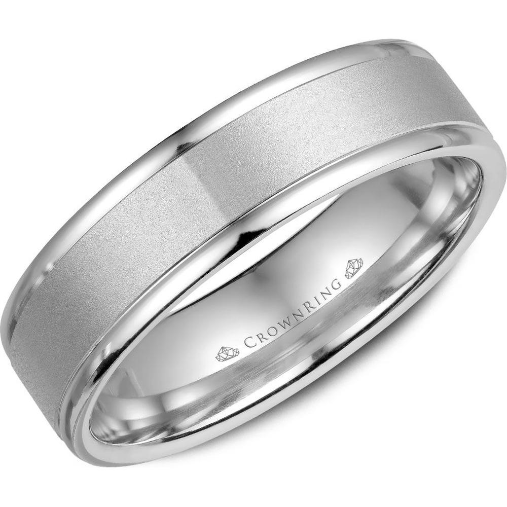 CrownRing Men's Wedding Band - Matte Center with Polished Edges in 14K White Gold - 6mm Width from the Classic Collection