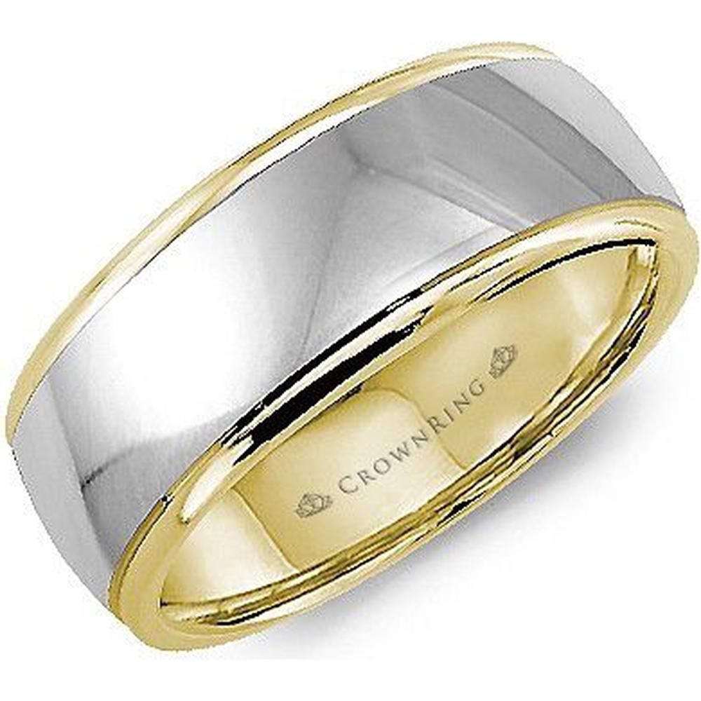 CrownRing Men's Wedding Band - Polished Two-Tone Band with Smooth Finish in 14K White Gold and Yellow Gold - 8mm Width from the Classic Collection