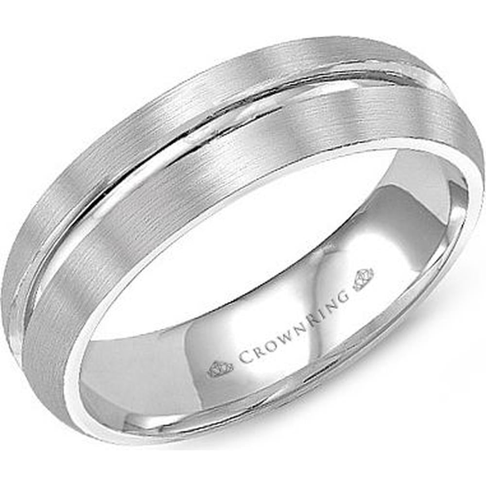 CrownRing Men's Wedding Band - Satin Finish with High Polish Groove in 14K White Gold - 6mm Width from the Classic Collection