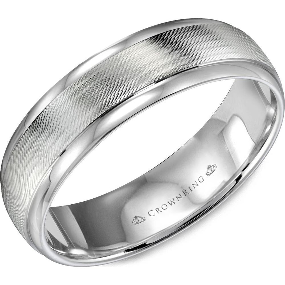 CrownRing Men's Wedding Band - Subtle Diagonal Texture Detailing with Polished Edges in 14K Light Version White Gold - 5.5mm Width from the Classic Collection