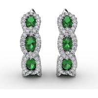 Curb Link Hoop Earrings with Oval Emeralds and Pavé Diamond Halos by Fana - 1.35 Carat Total Gemstone Weight