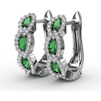 Curb Link Hoop Earrings with Oval Emeralds and Pavé Diamond Halos by Fana - 1.35 Carat Total Gemstone Weight