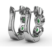 Curb Link Hoop Earrings with Oval Emeralds and Pavé Diamond Halos by Fana - 1.35 Carat Total Gemstone Weight