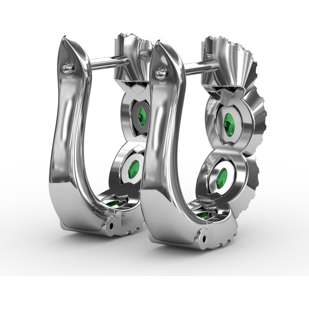 Curb Link Hoop Earrings with Oval Emeralds and Pavé Diamond Halos by Fana - 1.35 Carat Total Gemstone Weight