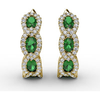 Curb Link Hoop Earrings with Oval Emeralds and Pavé Diamond Halos by Fana - 1.35 Carat Total Gemstone Weight