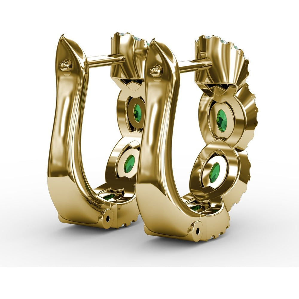Curb Link Hoop Earrings with Oval Emeralds and Pavé Diamond Halos by Fana - 1.35 Carat Total Gemstone Weight