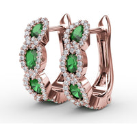 Curb Link Hoop Earrings with Oval Emeralds and Pavé Diamond Halos by Fana - 1.35 Carat Total Gemstone Weight