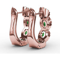 Curb Link Hoop Earrings with Oval Emeralds and Pavé Diamond Halos by Fana - 1.35 Carat Total Gemstone Weight