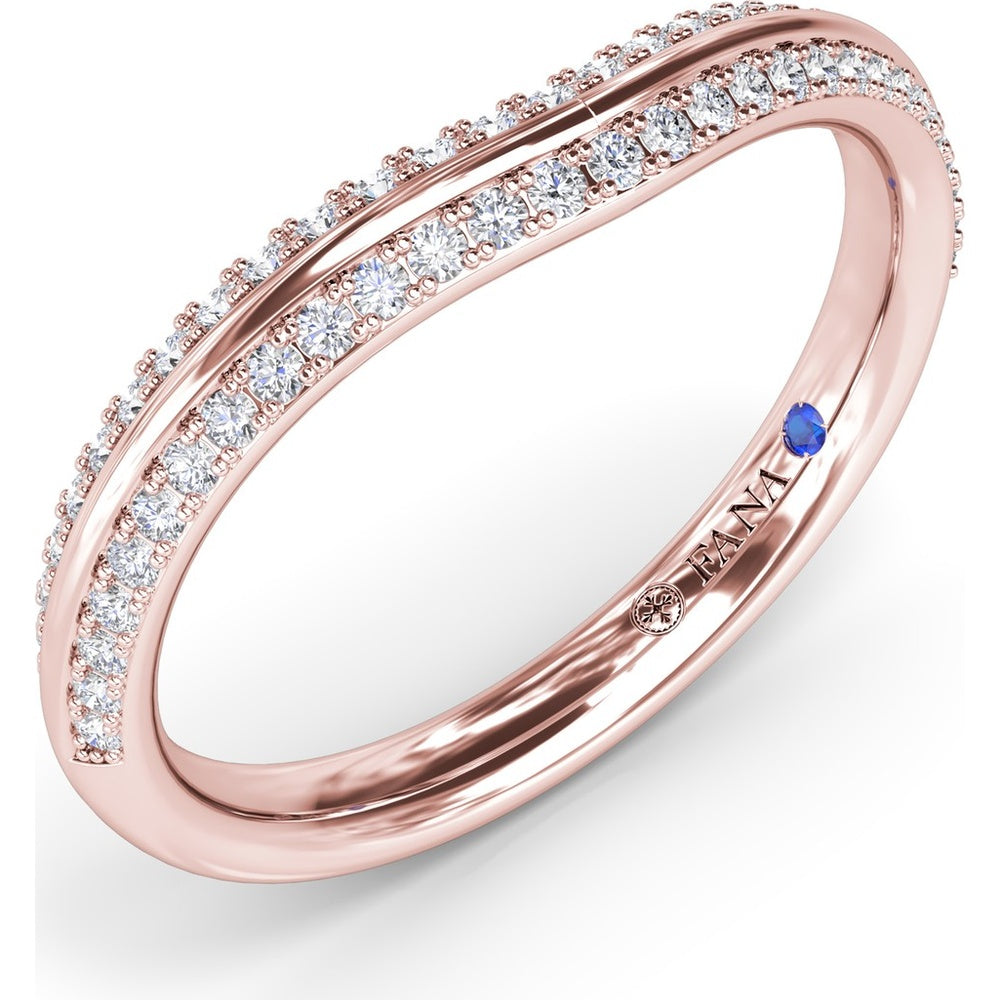 Curved Diamond Band with Pavé Set Round Diamonds and Milgrain Detail by Fana - 0.26 Carat Total Diamond Weight