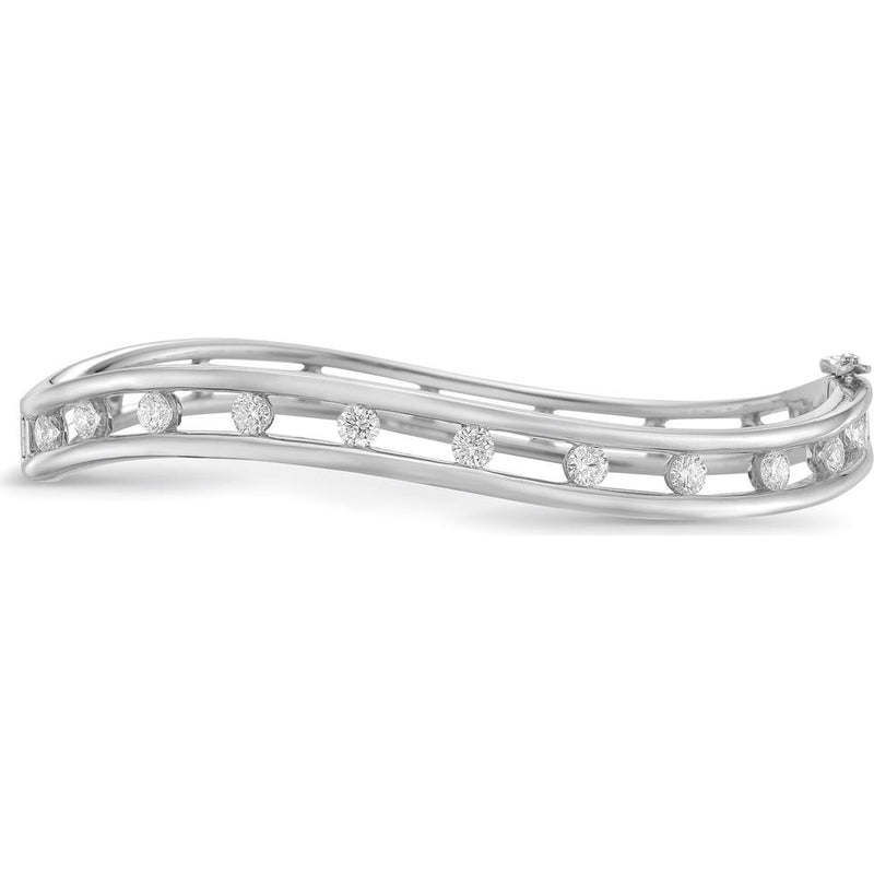 Curved Floating Diamond Bangle Bracelet in 18K White Gold by Charles Krypell