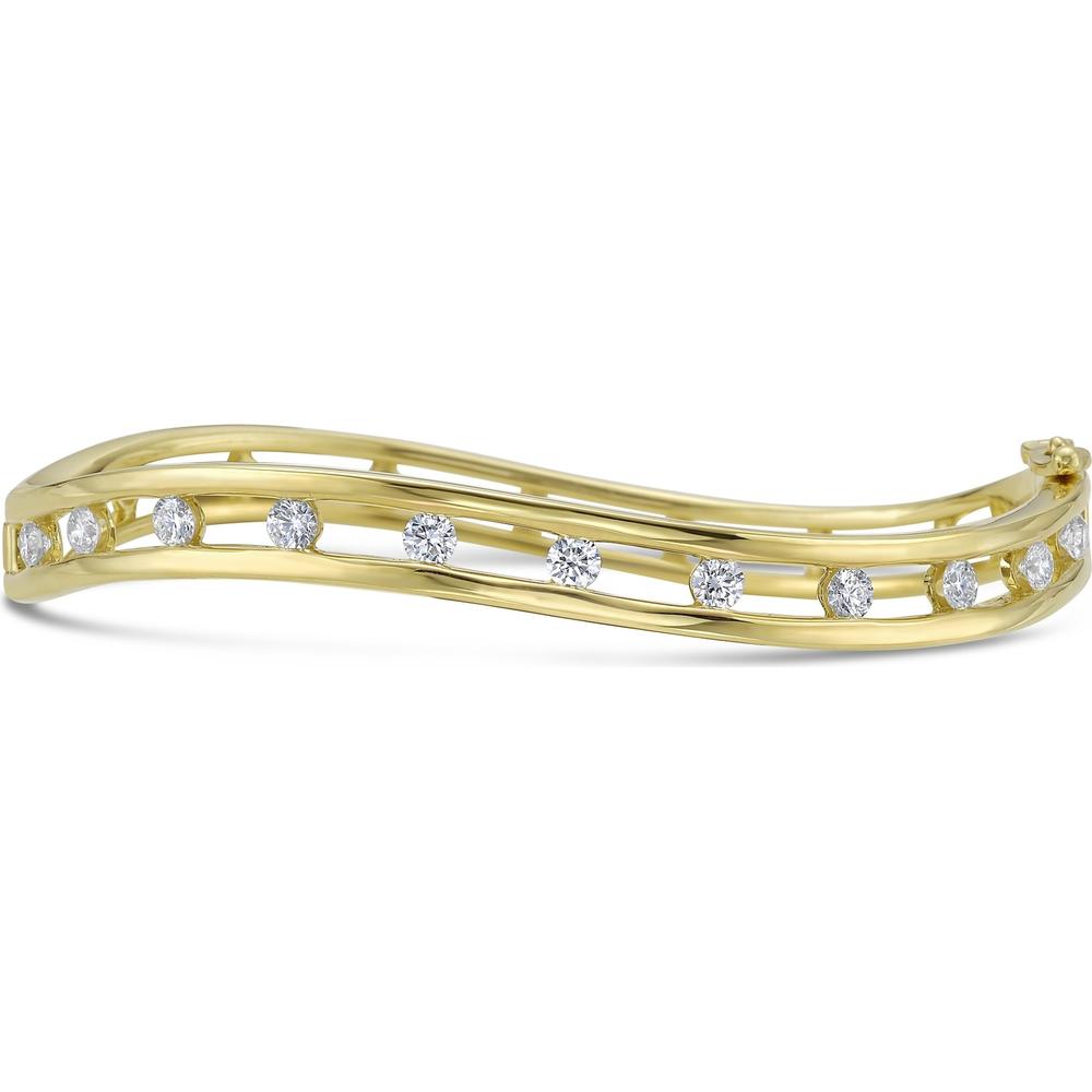 Curved Floating Diamond Bangle Bracelet in 18K Yellow Gold by Charles Krypell