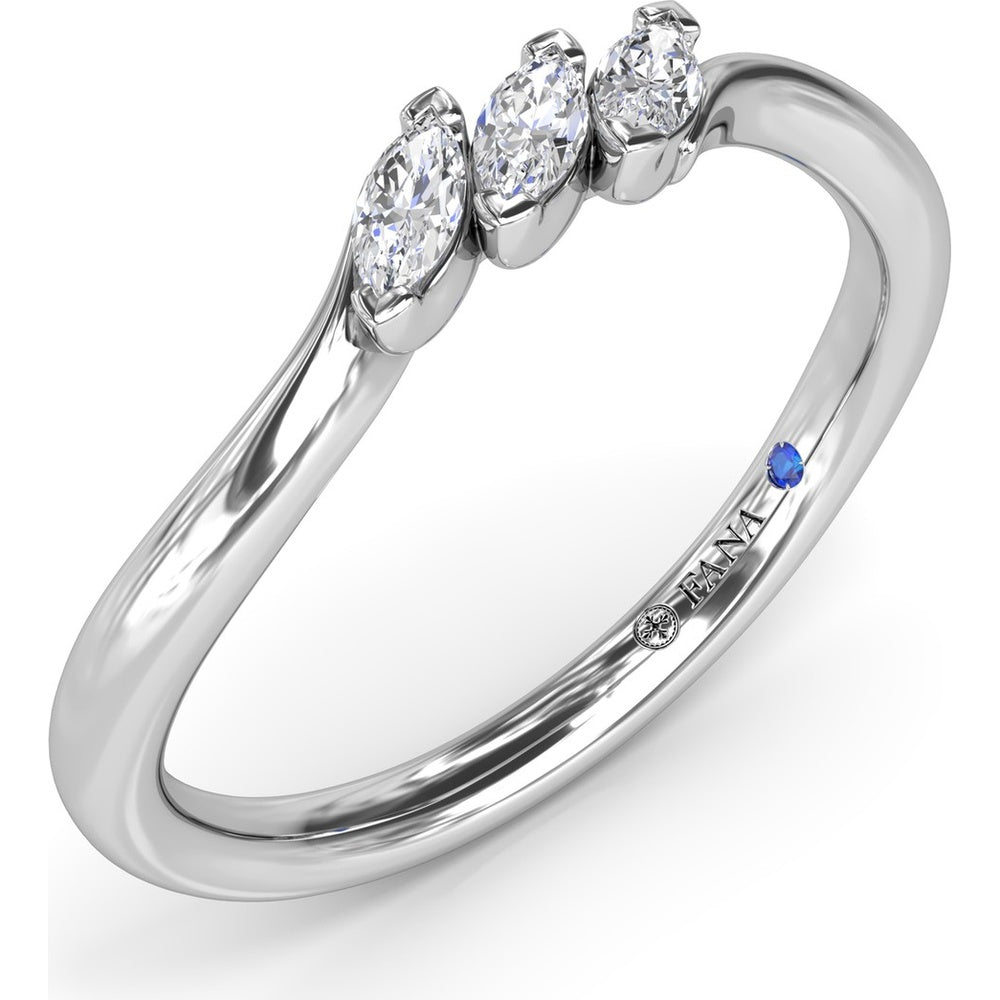 Curved Marquise Diamond Band with Three Stone Prong Setting by Fana - 0.21 Carat Total Diamond Weight