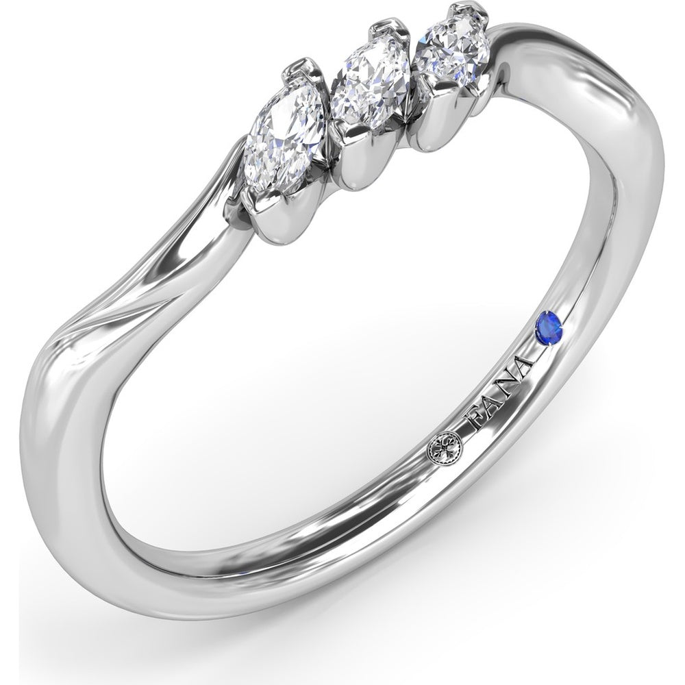Curved Wedding Band with Three Prong-Set Marquise Diamonds by Fana - 0.24 Carat Total Diamond Weight