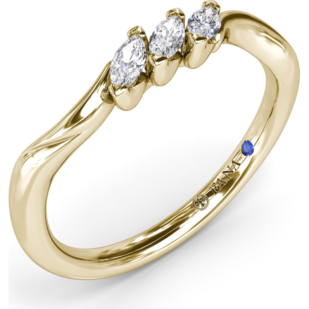 Curved Wedding Band with Three Prong-Set Marquise Diamonds by Fana - 0.24 Carat Total Diamond Weight