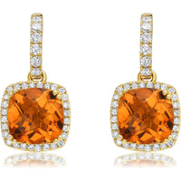 Cushion Citrine and Diamond Drop Earrings in 18K Yellow Gold by Charles Krypell
