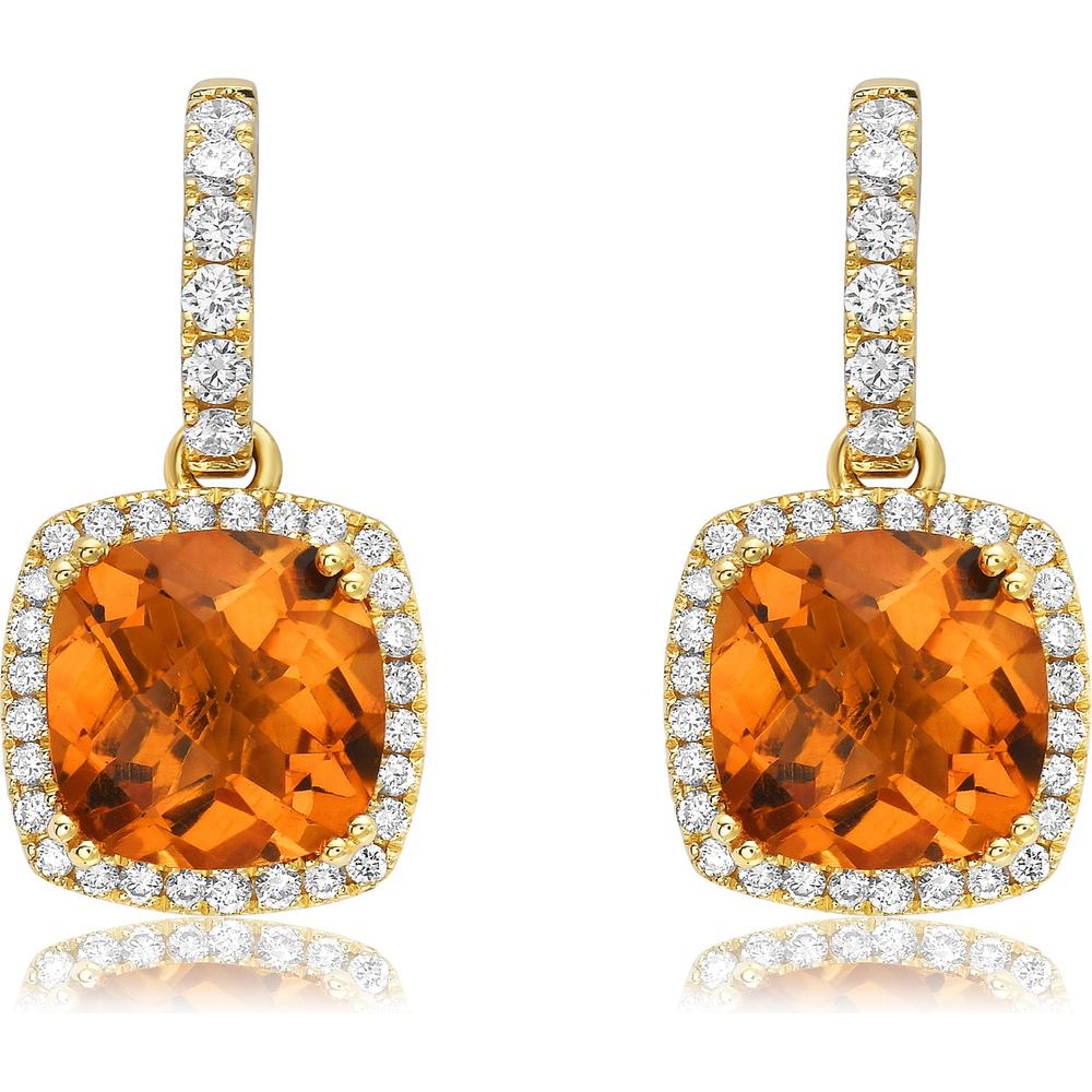Cushion Citrine and Diamond Drop Earrings in 18K Yellow Gold by Charles Krypell