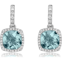 Cushion Cut Aquamarine and Diamond Drop Earrings in 18K White Gold by Charles Krypell