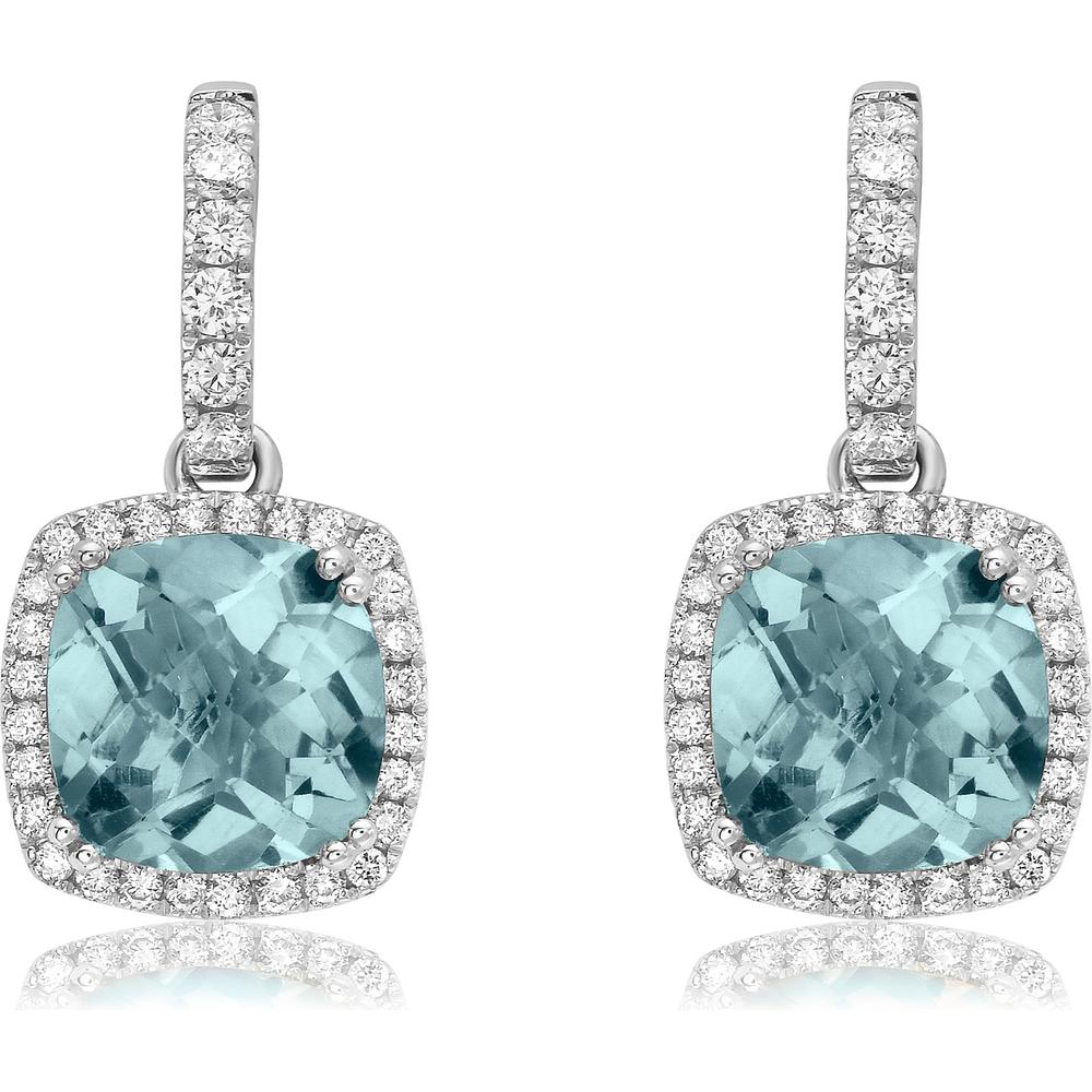 Cushion Cut Aquamarine and Diamond Drop Earrings in 18K White Gold by Charles Krypell