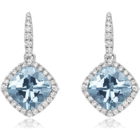 Cushion Cut Aquamarine, Diamond and Blue Sapphire Drop Earrings in 18K White Gold by Charles Krypell
