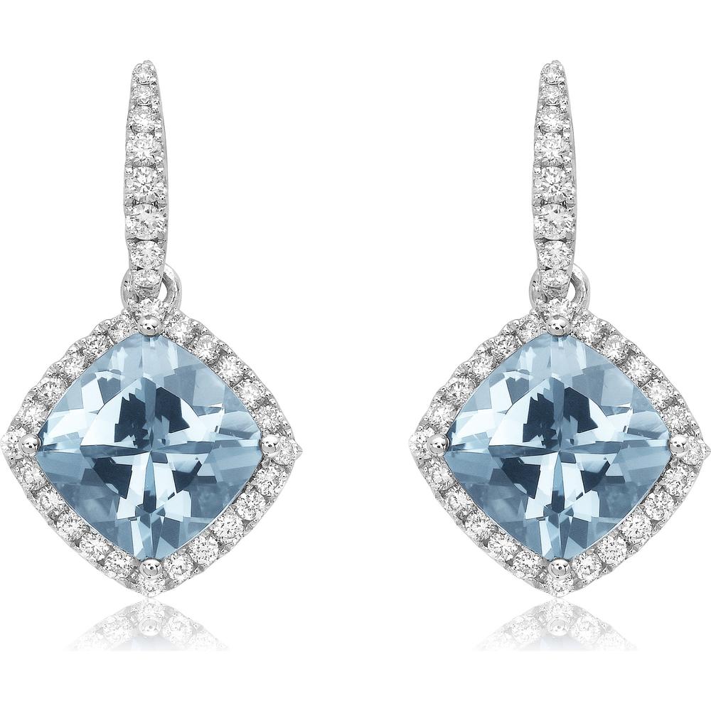 Cushion Cut Aquamarine, Diamond and Blue Sapphire Drop Earrings in 18K White Gold by Charles Krypell