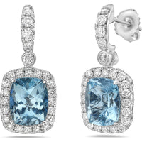 Cushion Cut Aquamarine, Diamond and Blue Sapphire Drop Earrings in 18K White Gold by Charles Krypell